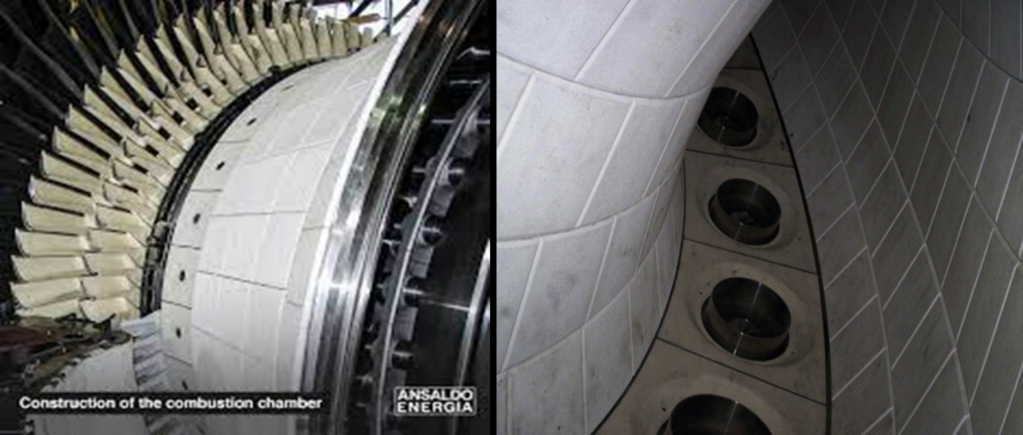 کاربرد فراورده و سرامیک‌های نسوز در بدنه بیرونی و محفظه احتراق توربین